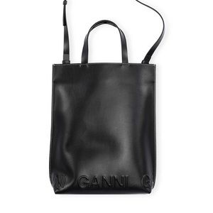 Ganni Banner Medium Black Leather Tote Bag